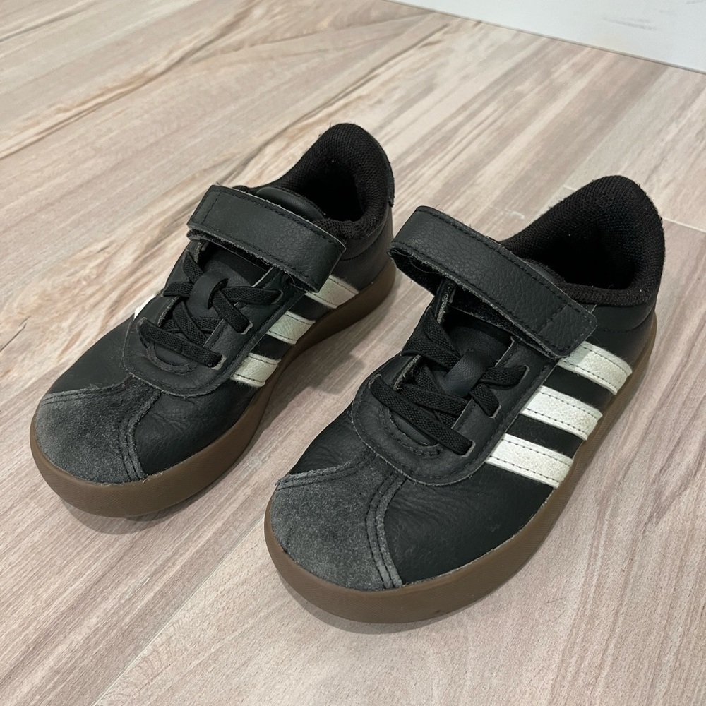 Adidas VL Court 3.0 Kids Black Sneakers with White Stripes Size 11